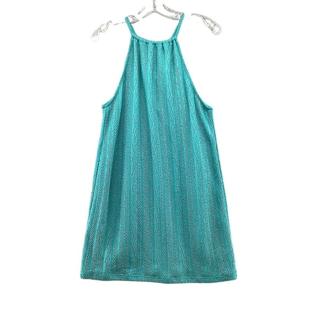 NWT Pull & Bear Crochet Knit Halter Dress Womens Medium M Teal Shift Beach